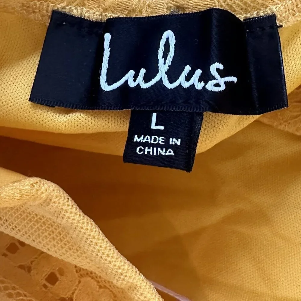 NWT Lulus Zahria Golden Yellow Lace Button Front Midi Dress - Size Large
